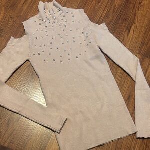 Venus Womans Beige Sexy Pearls Sweater